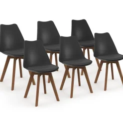 Lot de 6 chaises scandinaves noires avec coussin