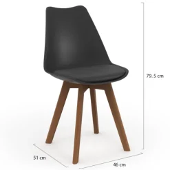 Lot de 6 chaises scandinaves noires avec coussin