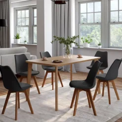 Lot de 6 chaises scandinaves noires avec coussin