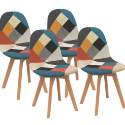 Lot de 4 chaises scandinaves patchwork multicolore