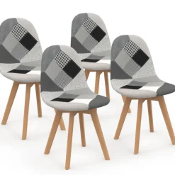 Lot de 4 chaises scandinaves patchwork noir gris blancs