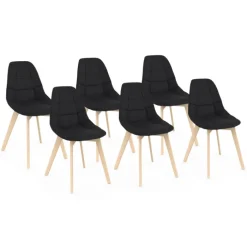 Lot de 6 chaises scandinaves en tissu noir avec assises rembourrées