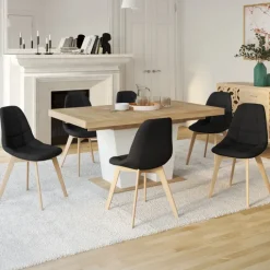 Lot de 6 chaises scandinaves en tissu noir avec assises rembourrées