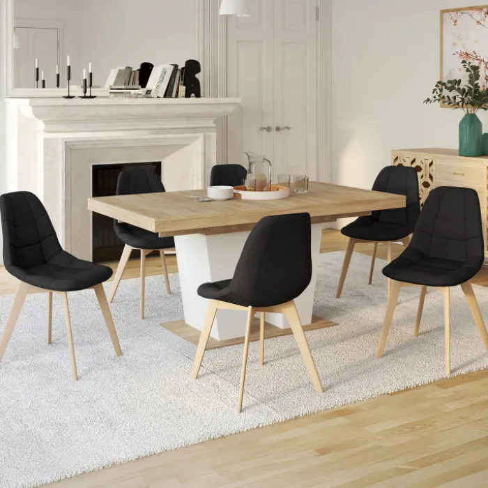 Lot de 6 chaises scandinaves en tissu noir avec assises rembourrées
