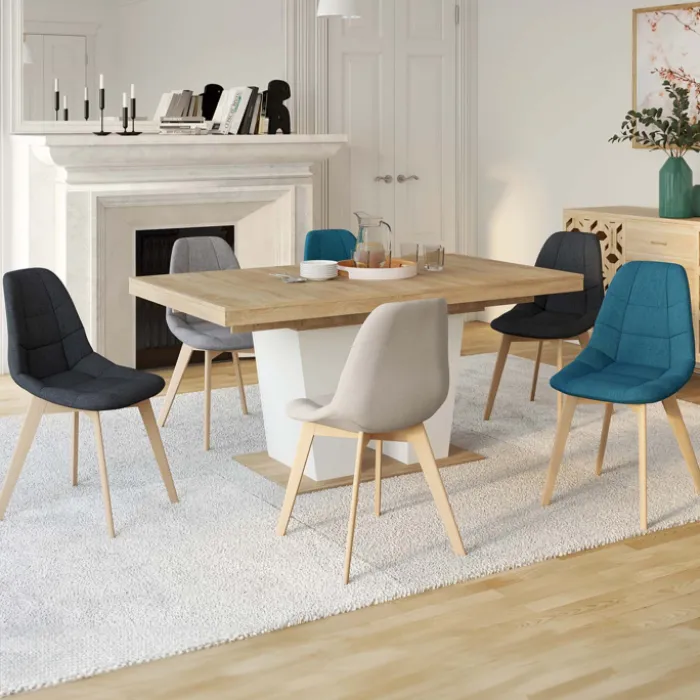 Lot de 6 chaises scandinaves en tissu mix color beige, gris clair, bleu canard et gris foncé