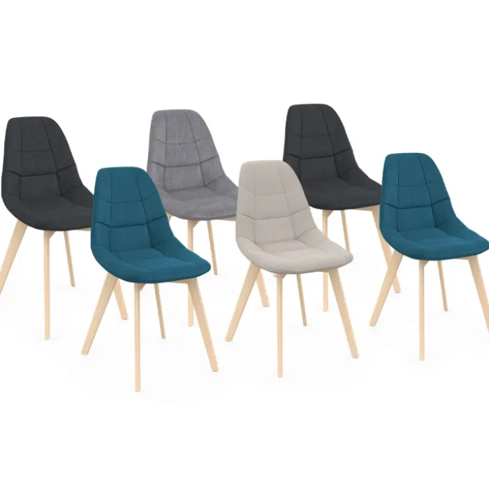Lot de 6 chaises scandinaves en tissu mix color beige, gris clair, bleu canard et gris foncé