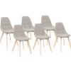 Lot de 6 chaises scandinaves en tissu beige pieds en bois