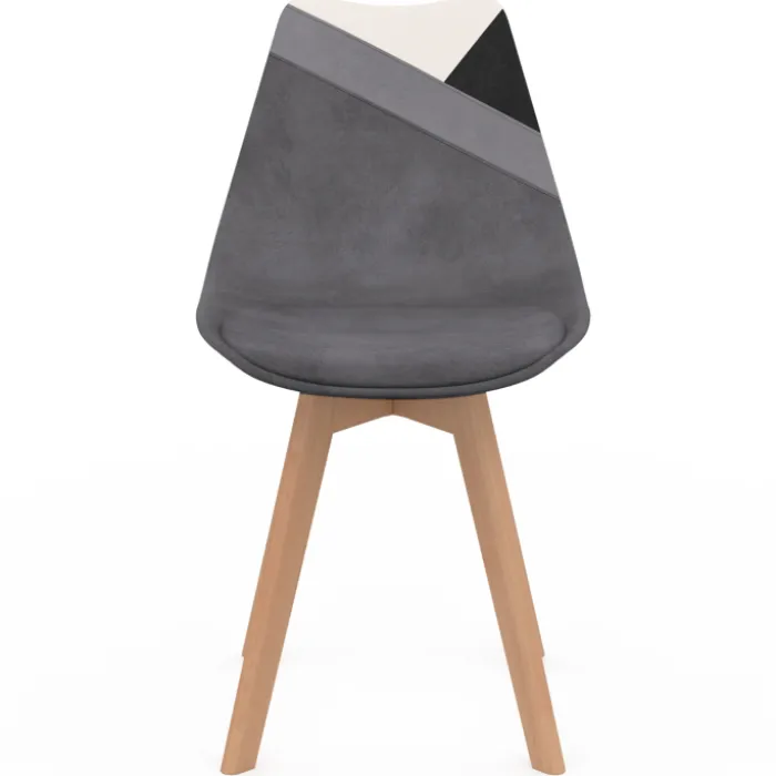 Lot de 6 chaises scandinaves mix color gris foncé, blanc, noir et velours patchworks