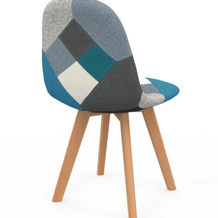 Lot de 4 chaises scandinaves patchworks bleus et gris