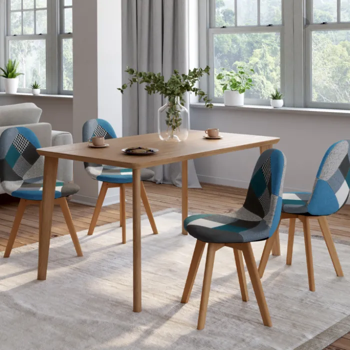 Lot de 4 chaises scandinaves patchworks bleus et gris