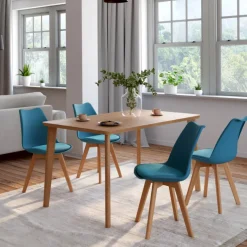 Lot de 4 chaises scandinaves bleu canard