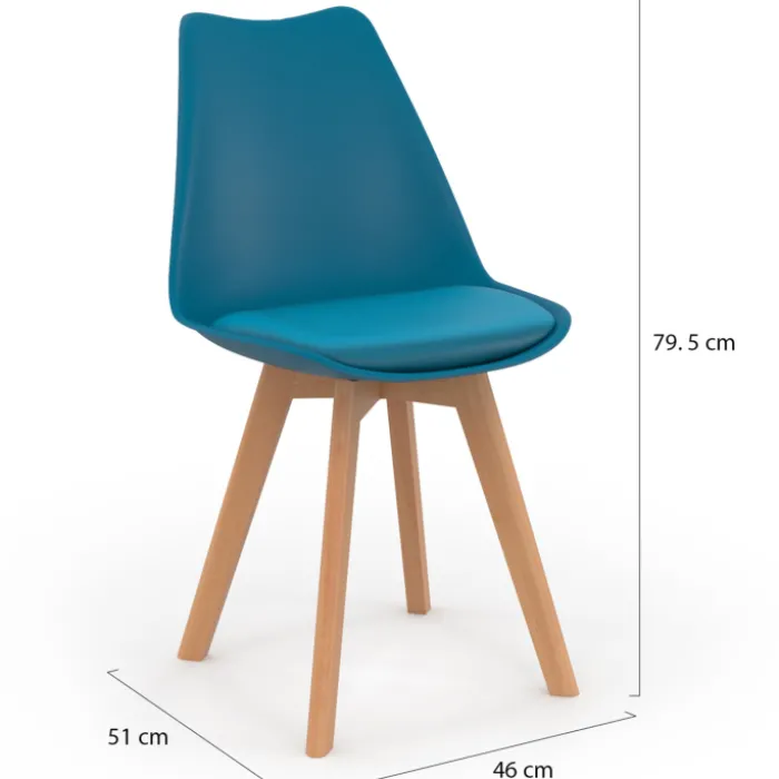Lot de 4 chaises scandinaves bleu canard