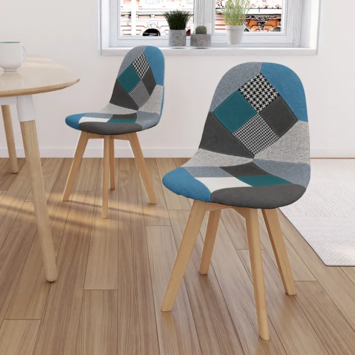 Lot de 2 chaises scandinaves patchworks bleus