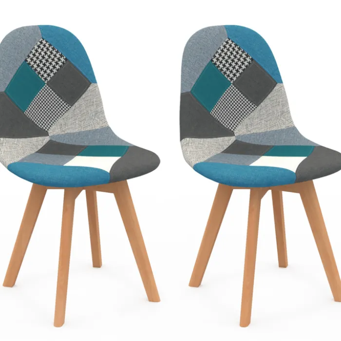 Lot de 2 chaises scandinaves patchworks bleus