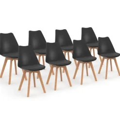 Lot de 8 chaises scandinaves noires pour salle à manger
