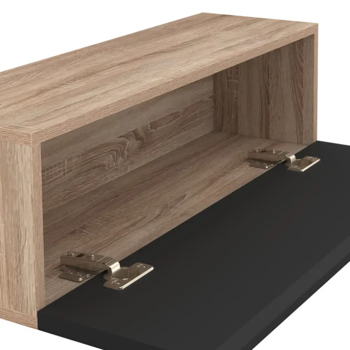 Lot de 2 consoles étagères suspendues couleur bois et porte noir