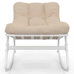 Lot de 2 fauteuils de jardin à bascule blanc coussin beige