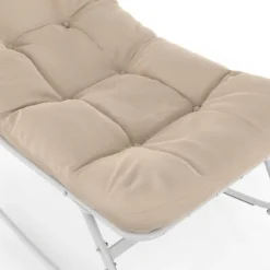 Lot de 2 fauteuils de jardin à bascule blanc coussin beige