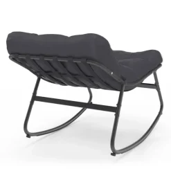 Lot de 2 fauteuils de jardin à bascule métal gris anthracite avec coussins