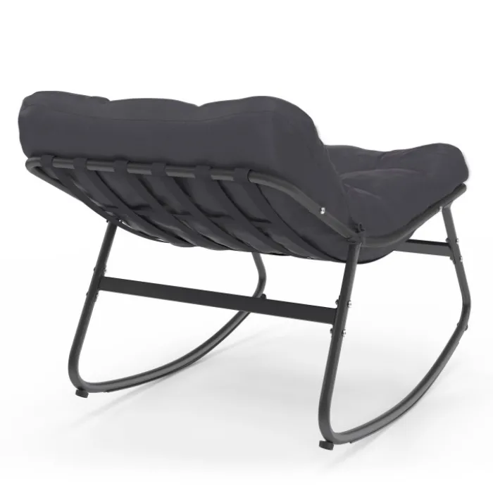 Lot de 2 fauteuils de jardin à bascule métal gris anthracite avec coussins