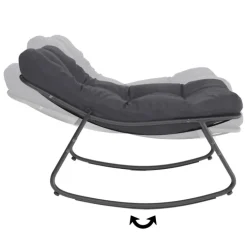 Lot de 2 fauteuils de jardin à bascule métal gris anthracite avec coussins