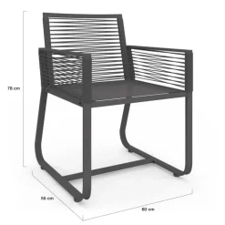 Lot de 2 fauteuils de jardin métal et cordage gris
