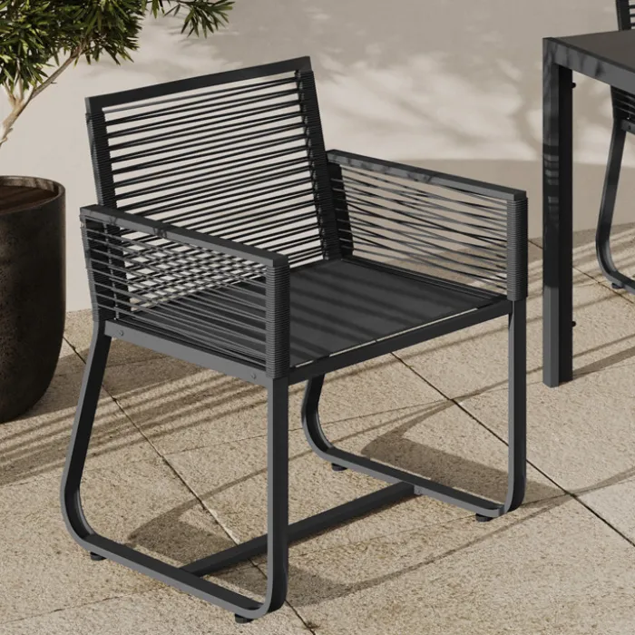 Lot de 2 fauteuils de jardin métal et cordage gris