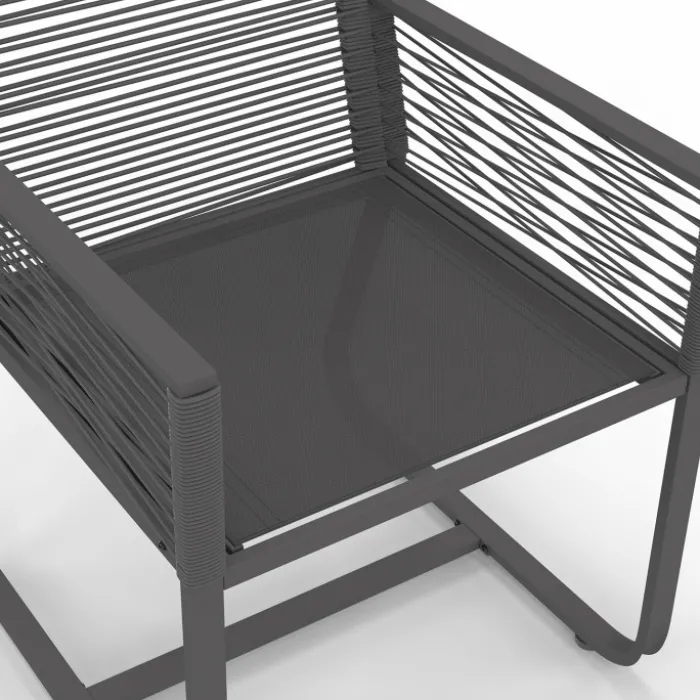 Lot de 2 fauteuils de jardin métal et cordage gris