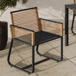 Lot de 2 fauteuils de jardin métal noir et cordage rotin clair