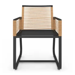 Lot de 2 fauteuils de jardin métal noir et cordage rotin clair
