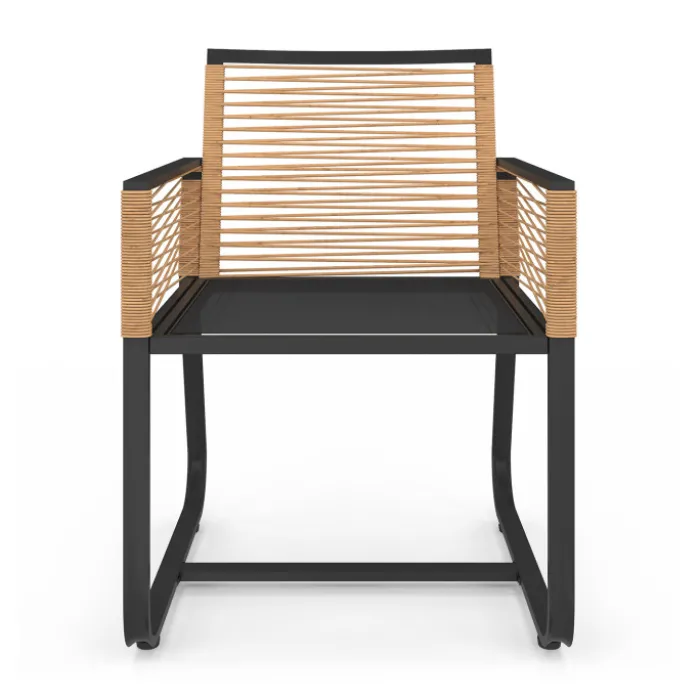 Lot de 2 fauteuils de jardin métal noir et cordage rotin clair