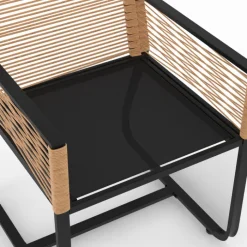 Lot de 2 fauteuils de jardin métal noir et cordage rotin clair