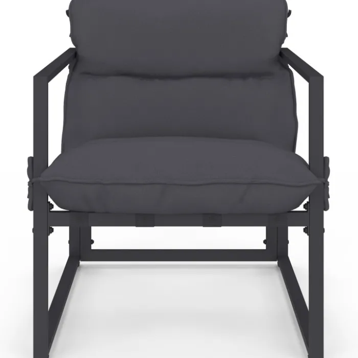 Lot de 2 fauteuils de jardin avec repose pieds gris coussin gris anthracite