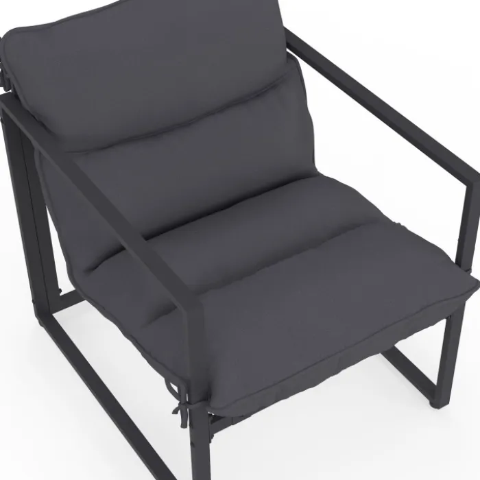 Lot de 2 fauteuils de jardin avec repose pieds gris coussin gris anthracite