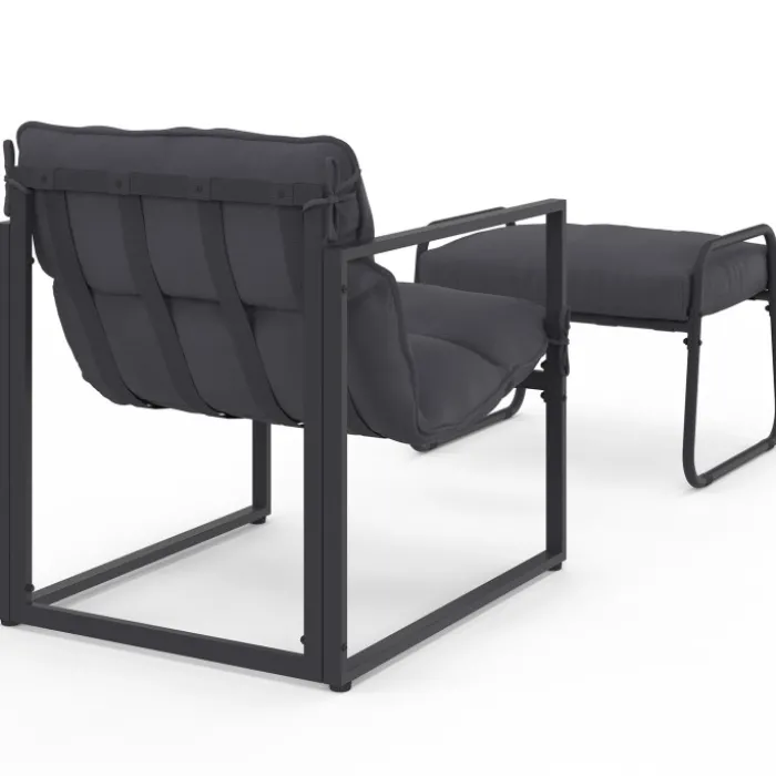 Lot de 2 fauteuils de jardin avec repose pieds gris coussin gris anthracite