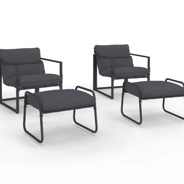 Lot de 2 fauteuils de jardin avec repose pieds gris coussin gris anthracite