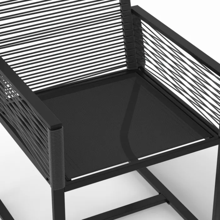 Lot de 2 fauteuils de jardin métal et cordage noir
