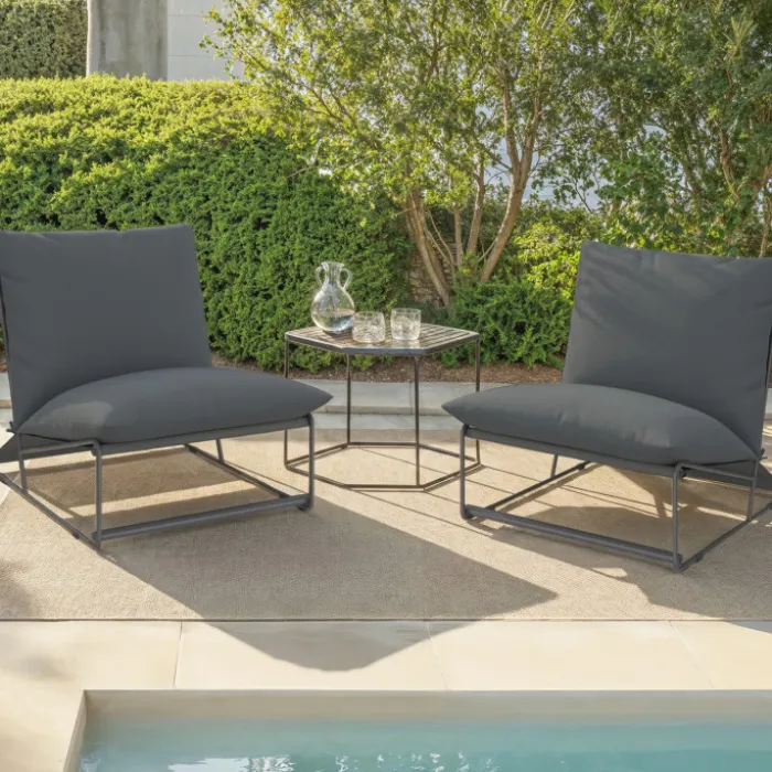 Lot de 2 fauteuils de jardin gris coussins gris anthracite