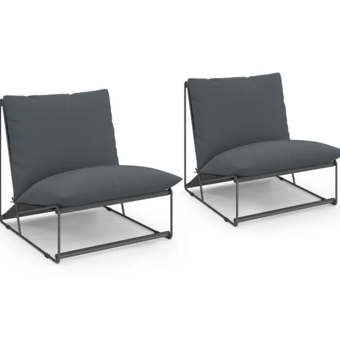 Lot de 2 fauteuils de jardin gris coussins gris anthracite