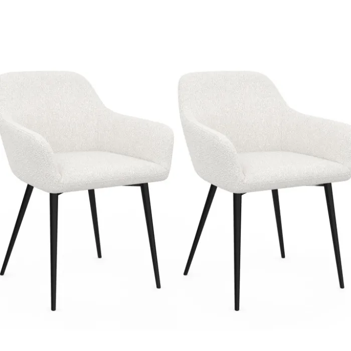 Lot de 2 fauteuils de table blancs en tissu bouclette