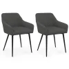 Lot de 2 fauteuils de table avec accoudoirs en velours côtelé gris