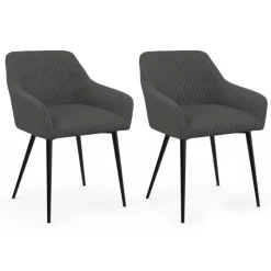 Lot de 2 fauteuils de table avec accoudoirs en velours côtelé gris