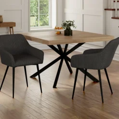 Lot de 2 fauteuils de table avec accoudoirs en velours côtelé gris