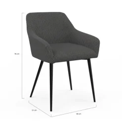 Lot de 2 fauteuils de table avec accoudoirs en velours côtelé gris