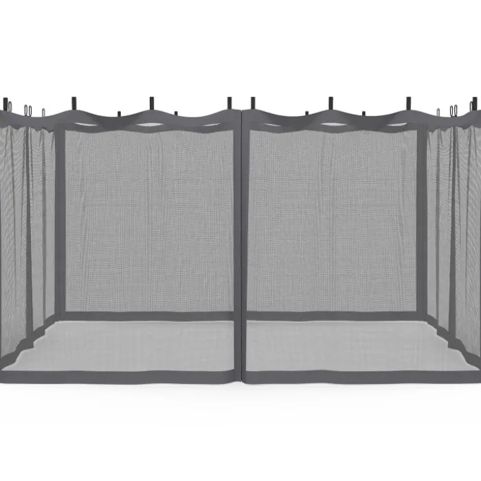 Lot de 4 moustiquaires pour pergola 3x4 gris zippés + crochets