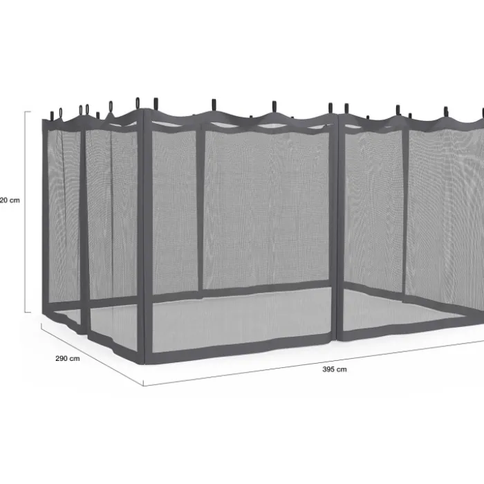 Lot de 4 moustiquaires pour pergola bioclimatique 3x4 gris zippés + crochets