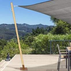 Lot de 2 mâts de fixation effet bois pour voile d'ombrage H.220 cm poteaux et bases acier