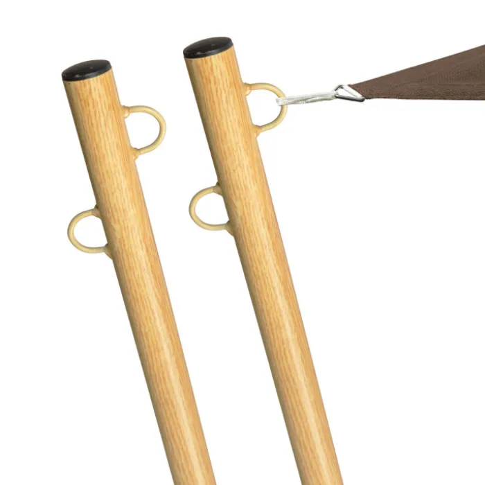 Lot de 2 mâts de fixation effet bois pour voile d'ombrage H.220 cm poteaux et bases acier