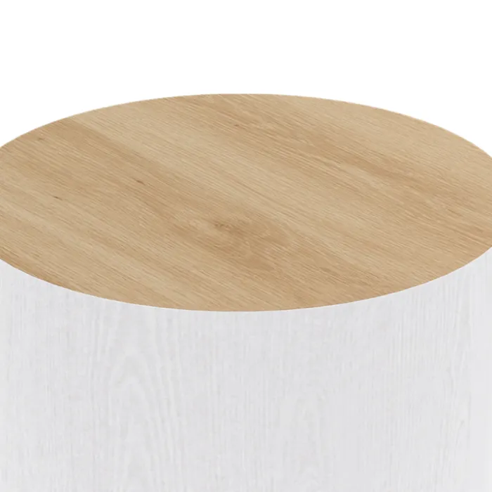 Lot de 2 tables basses cylindres gigognes bois et blanc
