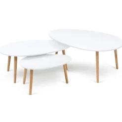 Lot de 3 tables basses de salon gigognes scandinaves laquées blanc